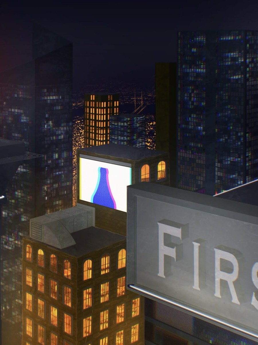 Digital artwork of a city lit up at night